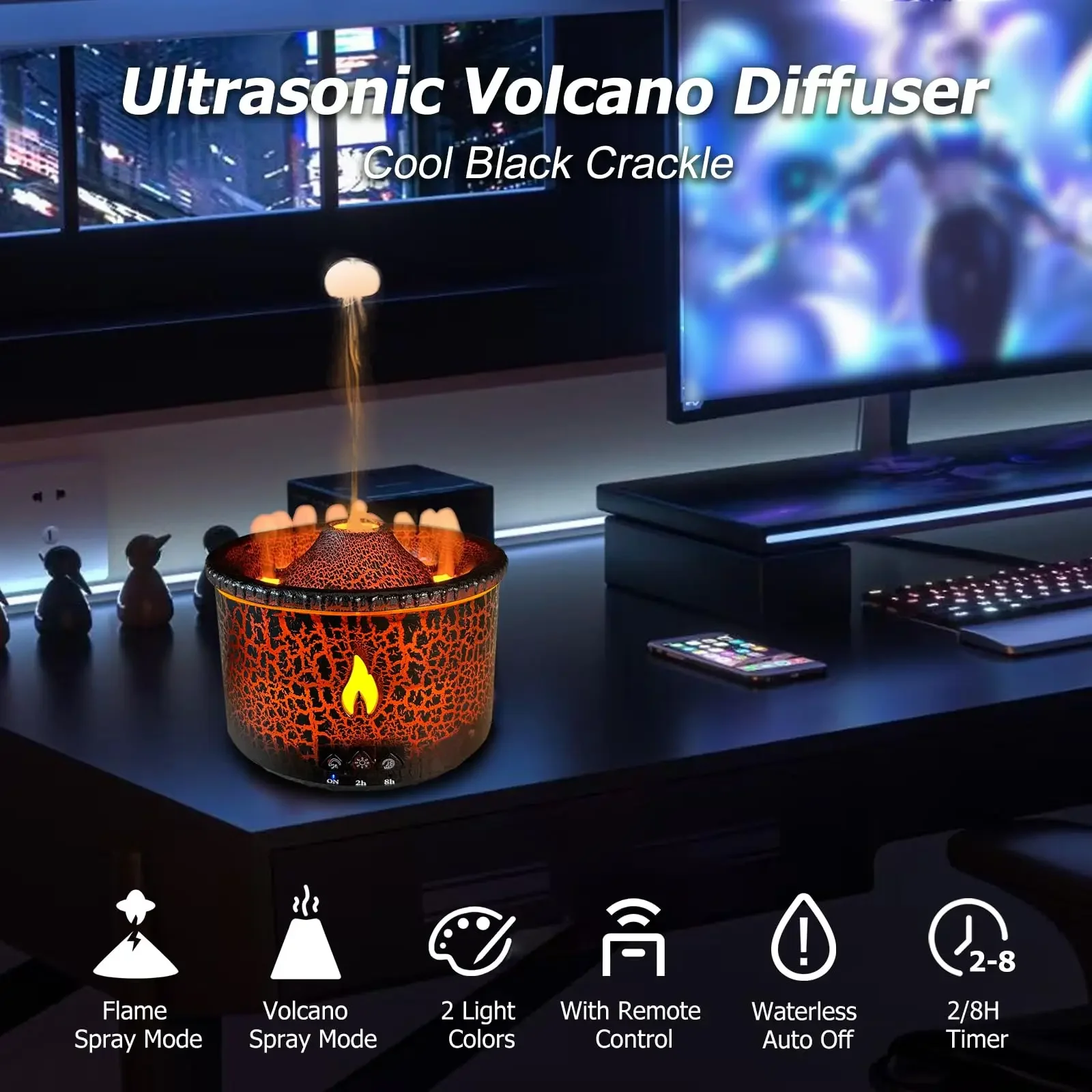 Volcanic Flame Humidifiers Air Aroma Diffuser Essential Oils Humidifiers Portable Smoke Ring Night Light Lamp Fragrance 2