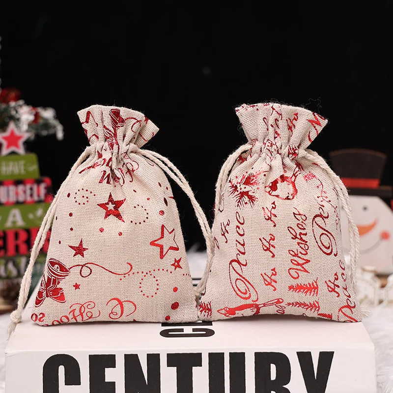 

Christmas Gift Bag Christmas Decorations 2024 Gold Stamp Cotton Bundle Pocket Gift Bag Candy Drawstring Bags New Year's Eve