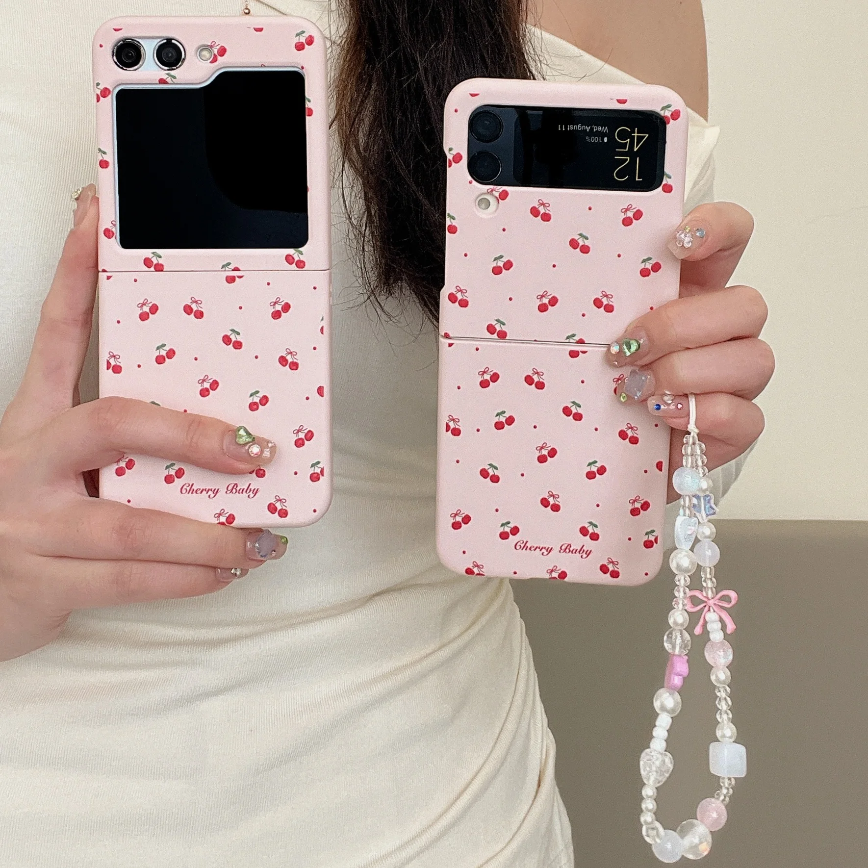 Cherry-Themed Shockproof Bracelet Phone Case with Skin-Feel Texture