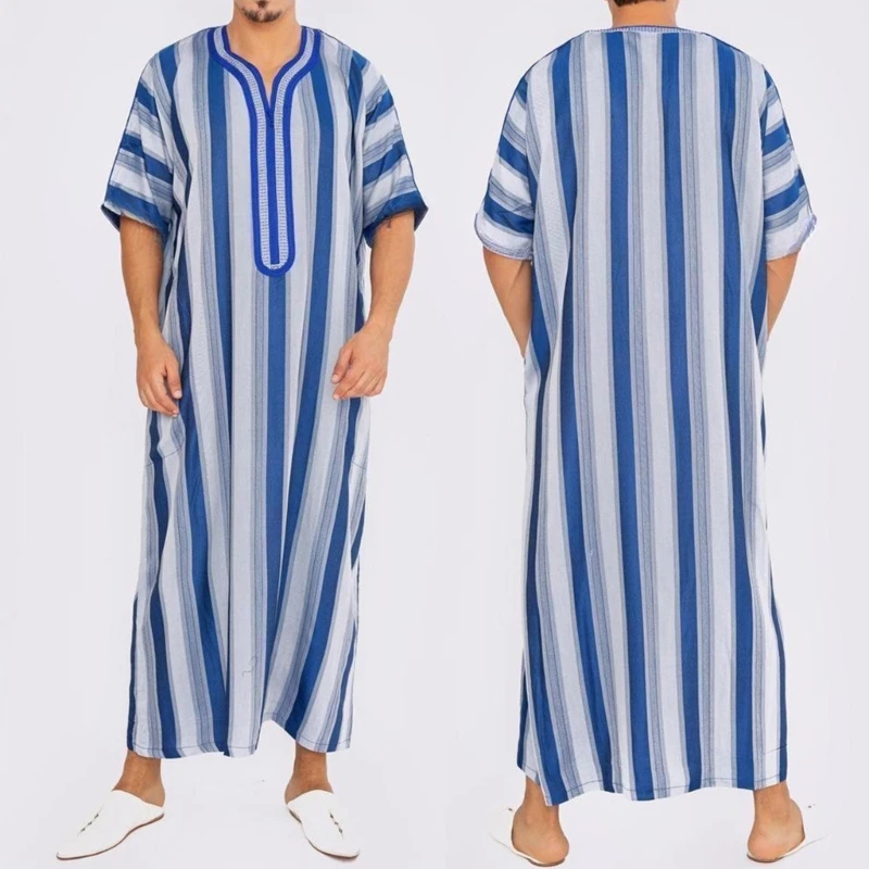 Muslim Clothing for Men Short Sleeves Robe Kaftan Male Middle East Jubba Thobe
