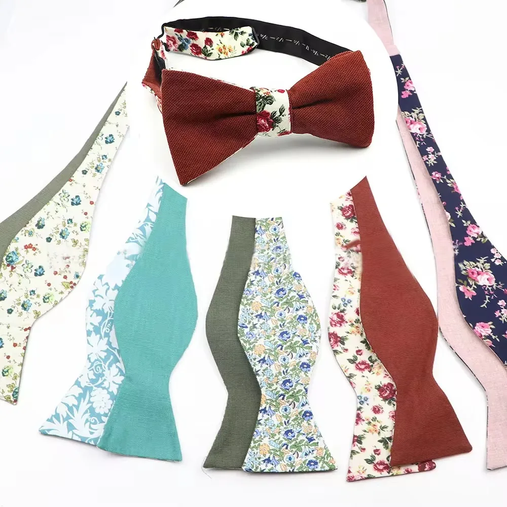 Neue Mode Doppel Seite Selbst Fliege Einstellbare Fliege männer 100% Baumwolle Dot Floral Schmetterling Hochzeit Party Zwei-farbe BowTie