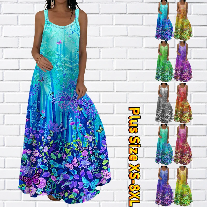 

2023 New Design Print Home Casual Street Big Neckline Sexy Long Skirt Summer Sleeveless Cool Women's Floor-length Skirt XS-8XL
