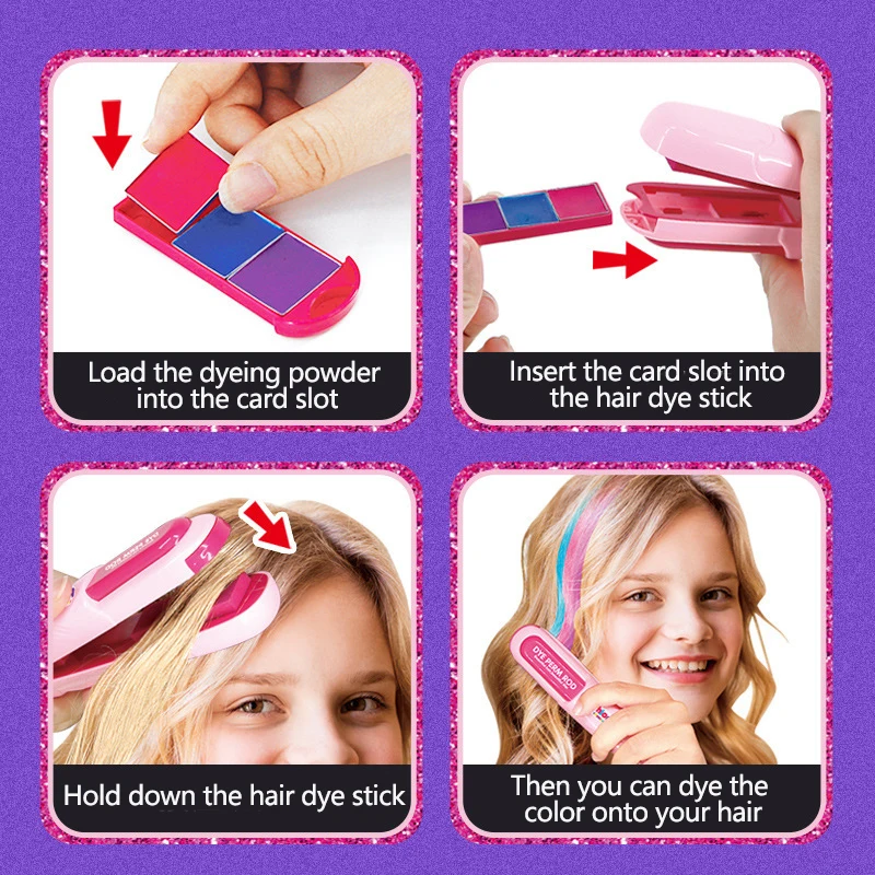 Makeup Toys for Girls Hear Washable Hair Chalk Set for Girls Kids Temporary Bright Hair Color Dye Comb Party Cosplay Dress Up makeup toy,hair dye comb toys