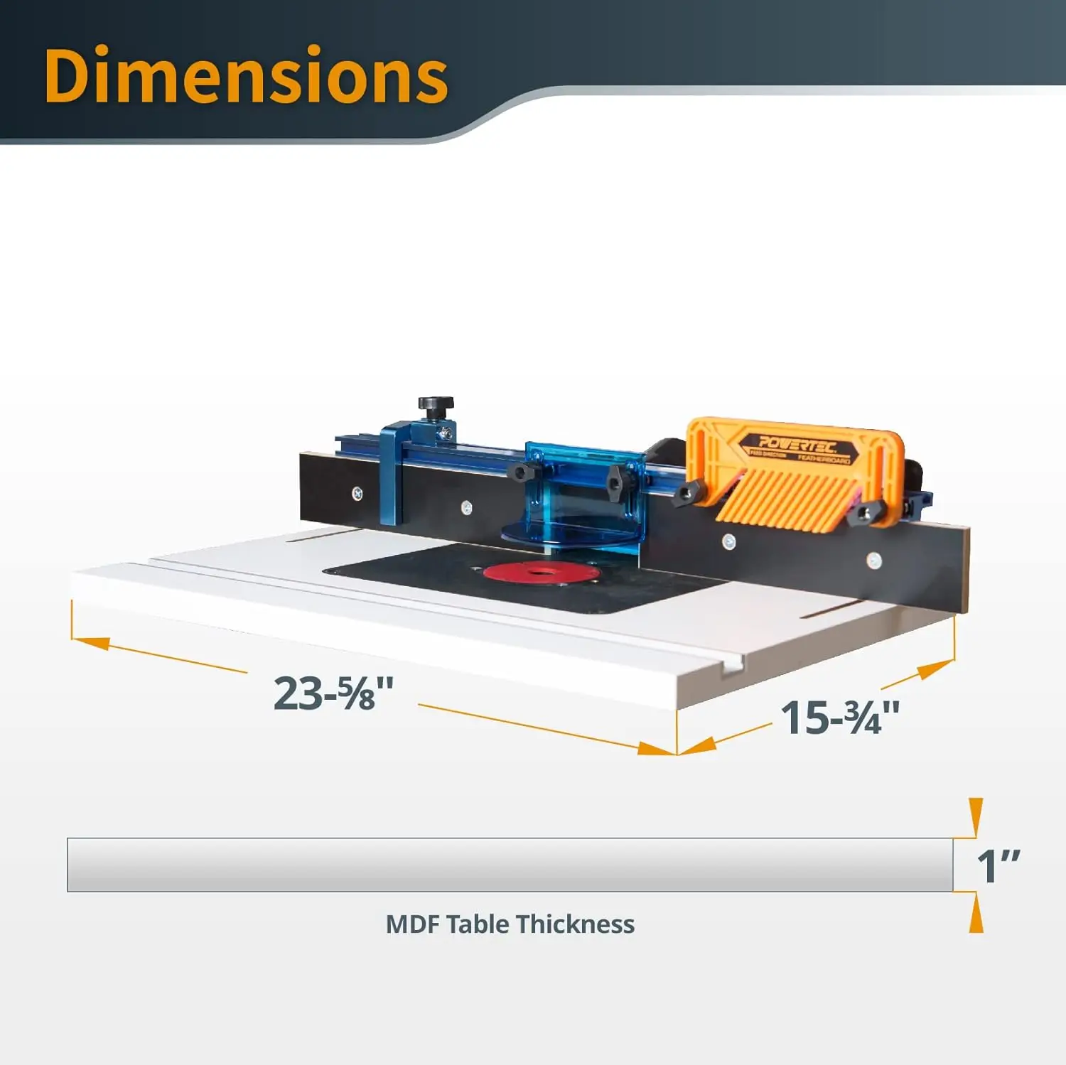 71402 Bench Top Router Table and Fence Set, with 24” x 16” Laminated MDF Top, 2-1/2” Dust Collection Port and Featherboard