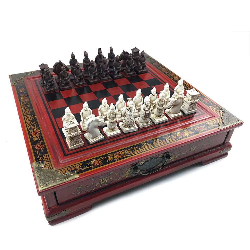 Terra Cotta Warriors or Manchu Troops Figures Chess Set, Resin Chess Piece Game, Ancient Chessboard, Table Board Game