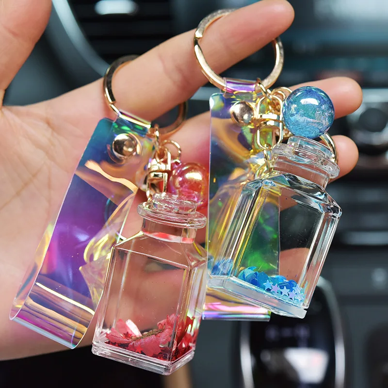 New Fashion Pearl Keyring Accessories Cute Perfume Bottle Float Shell  Acrylic Keychain Women Couple Bag Key Chains Ornament