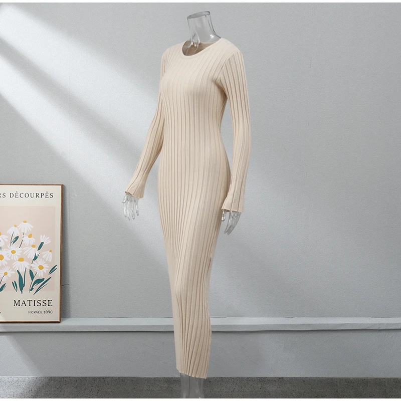 new Solid color pleated knitted lace up midi dress for women