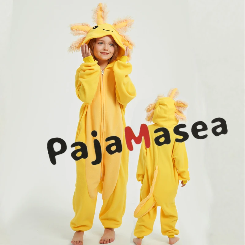 Kids Pink Newt Cute Cartoon Cosplay One Piece Pajamas Baby Animals Halloween Boys Girls Yellow axolotl Kigurumi Anime Pajamas Kids Pajamas