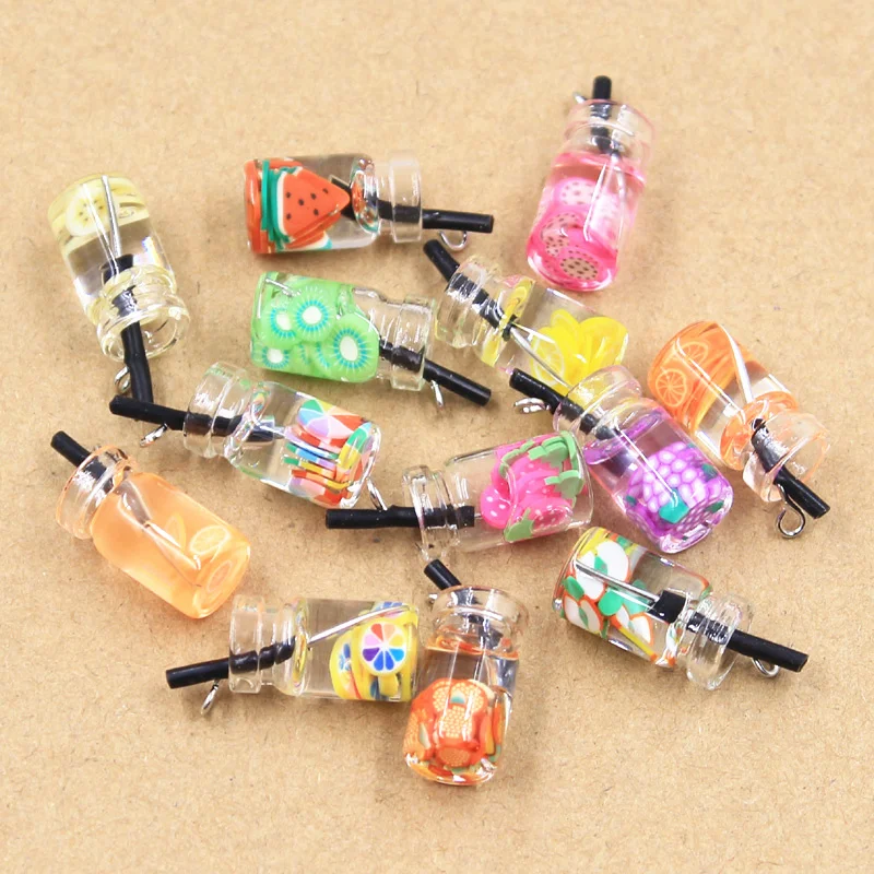 10pcs Charms Obst Orange Apple Erdbeere Zitrone Saft Anhänger Handwerk, Die Entdeckungen Handgemachten Schmuck DIY für Ohrringe Halskette