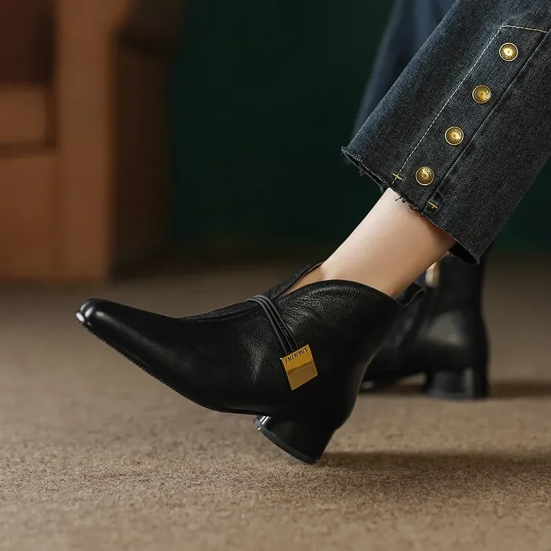 

2023 Autumn Women Boots Pointed Toe Genuine Leather Women Shoes Ankle Boots Modern Boots Ladies Shoes Flat with Leather Boots