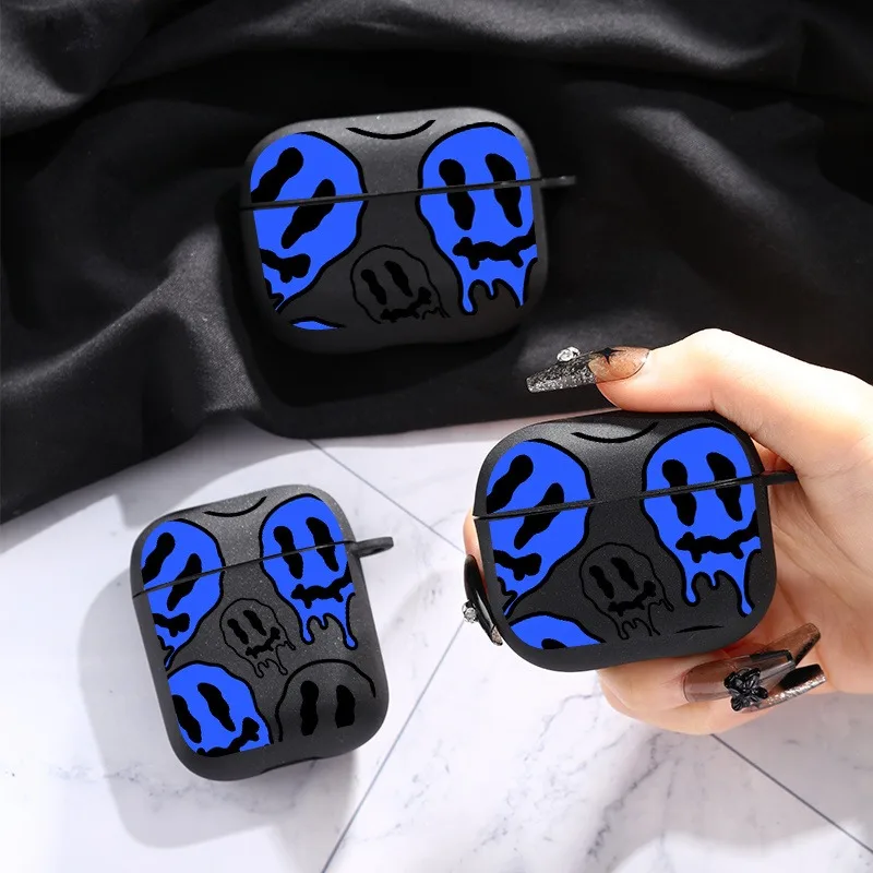 Blue Black AirPods Case with Keychain for Wireless Earphones