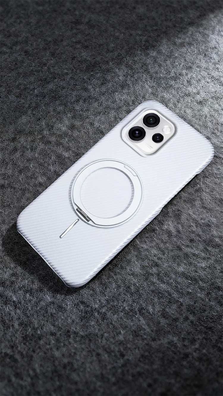 Kevlar Texture Magnetic Ring Holder Shockproof Case - Wireless Charging Compatible