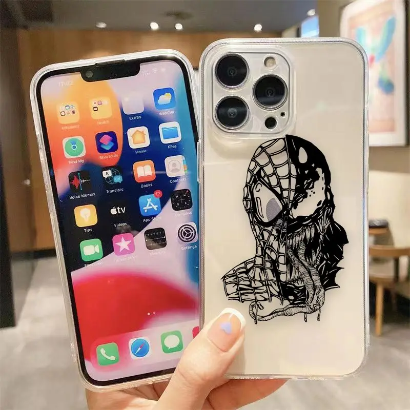 thumbnail image 1 of Clear Phone Case For iPhone Apple 14 12 13 Mini 11 Pro SE 8 7 6 Plus X XR XS Max SE Case Funda Shell Marvel Spiderman Venom LOGO, 1 of 5