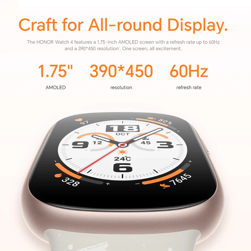۷ι  HONOR Watch 4 AMOLED ÷, 5ATM ɹڼ   , GPS 14   ͸ Ʈ ġ, 1.75 ġ