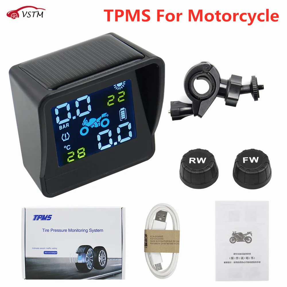 Motorcycle Tire Pressure Monitor USB Solar Charging Motorcycle TPMS Motor Tire Pressure Tyre Temperature Monitoring Alarm System 2 External