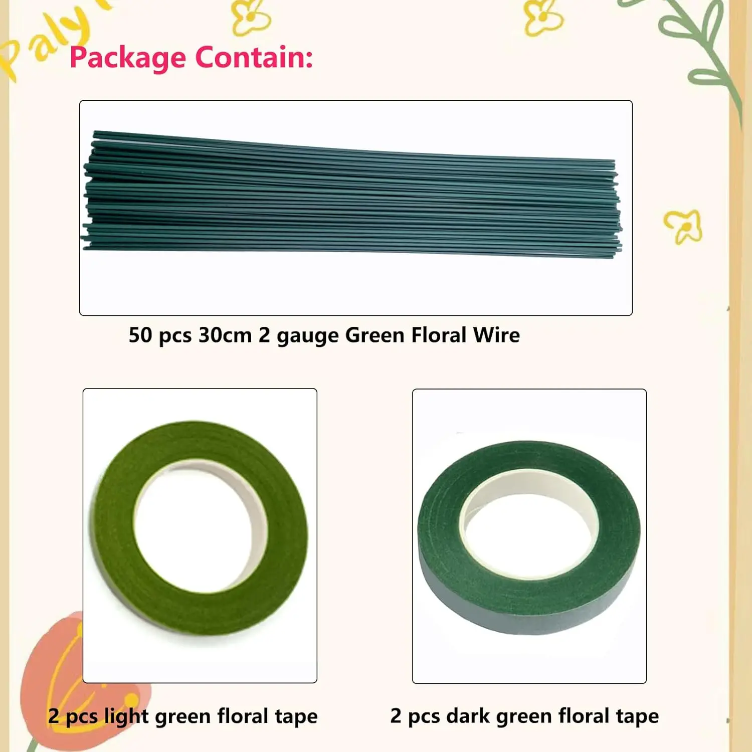 thumbnail image 2 of Uxcell 22 Gauge 14" Floral Stem Wire, 50 Pcs Paper Wrapped Iron Flower Stem Dark Green 2 of 11