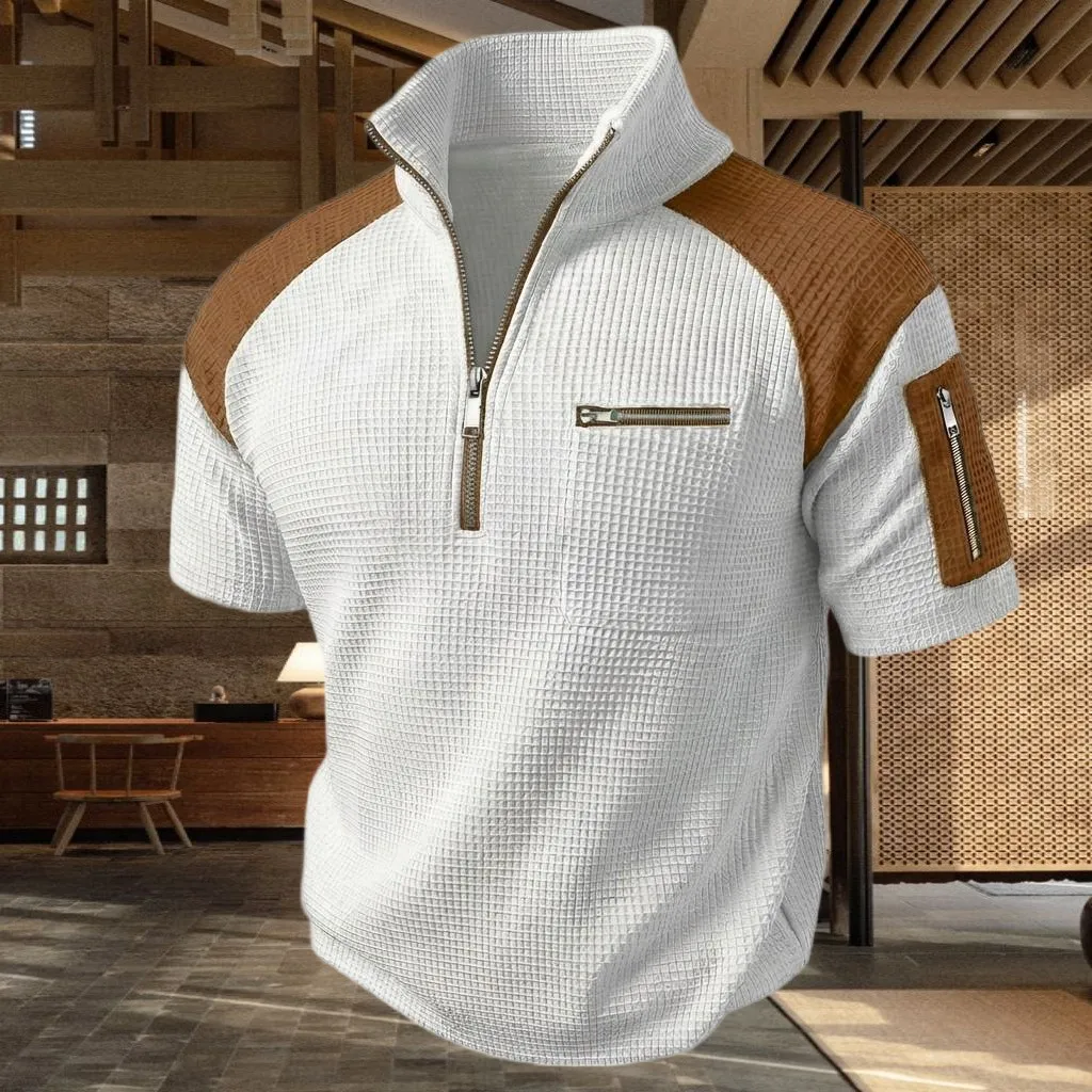 Men's polo shirt with zippers on the arms and chest for a colorful design, short-sleeved summer casual top for daily wear