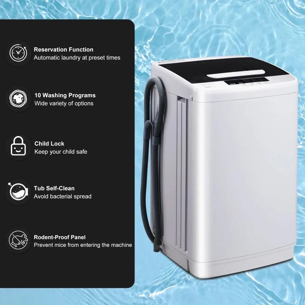 Full Automatic Washer Machine,Portable Washing Machine,Laundry Washer with 10 Wash Programs& LED Display& Built-in Drain Pump 2