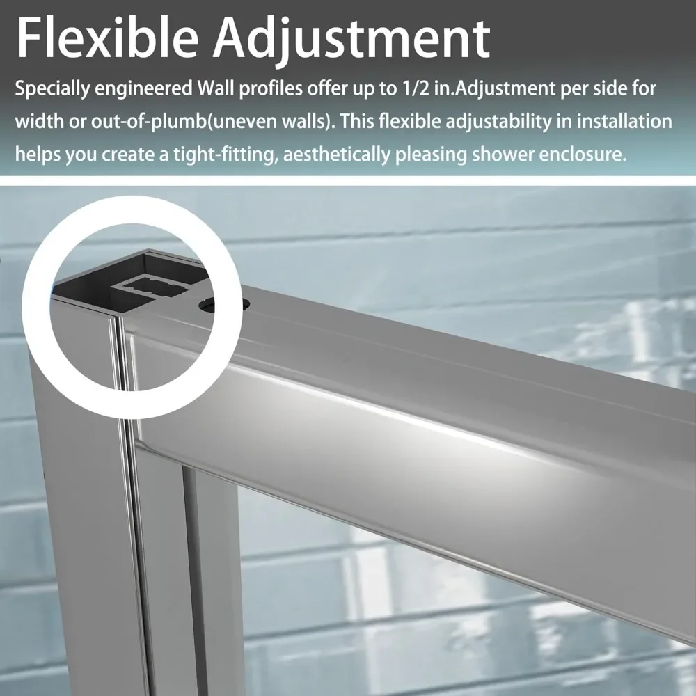 Shower Doors,44-48" W X 71" H, Piovt Swing Glass Shower Door with 1/4" (6mm) Clear SGCC Tempered Glass, Shower Door 5