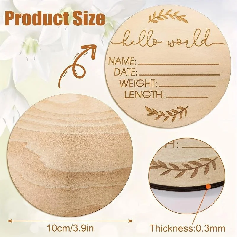 Hello World Wooden Birth Announcement Sign - Round Keepsake With Ink Pad For Hand & Footprints