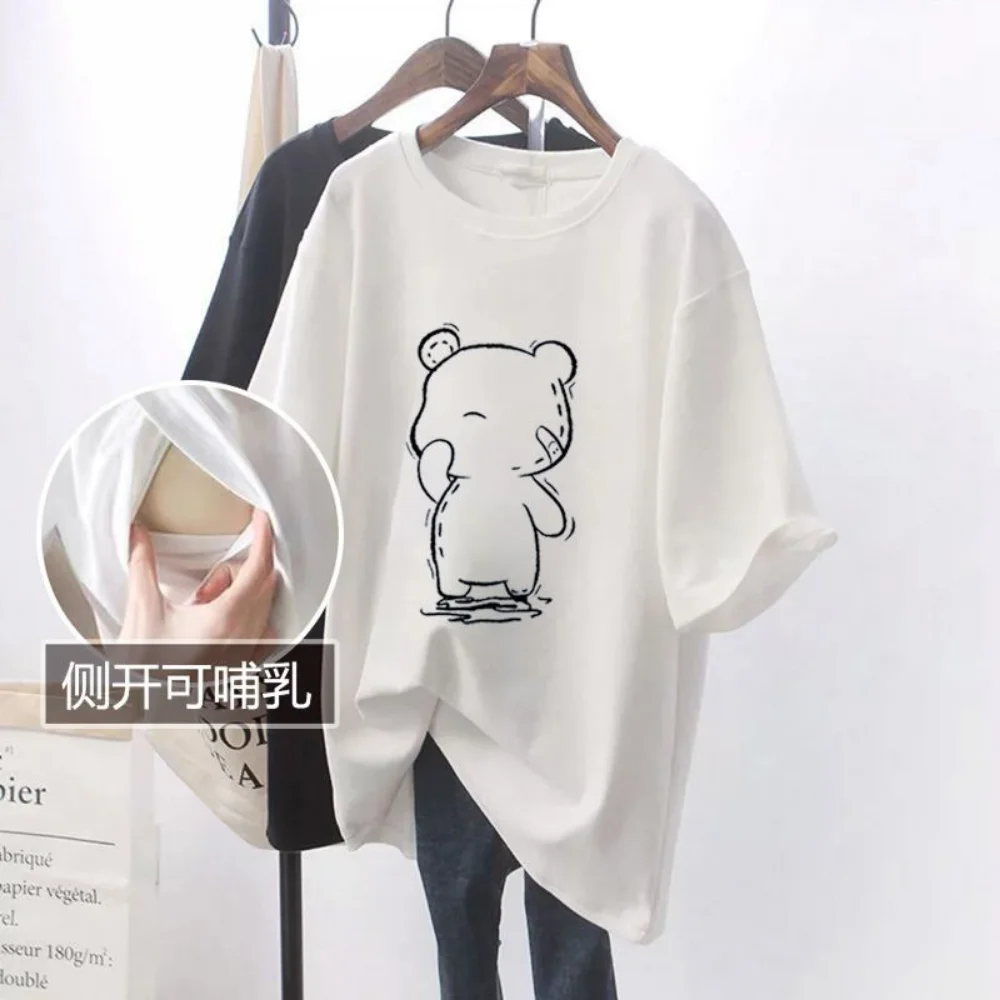Short Sleeve Cotton T-shirt Nursing maternity Fashion Print Maternal Woman Breastfeeding Clothes Top Tees pregnancy cotton t shirt