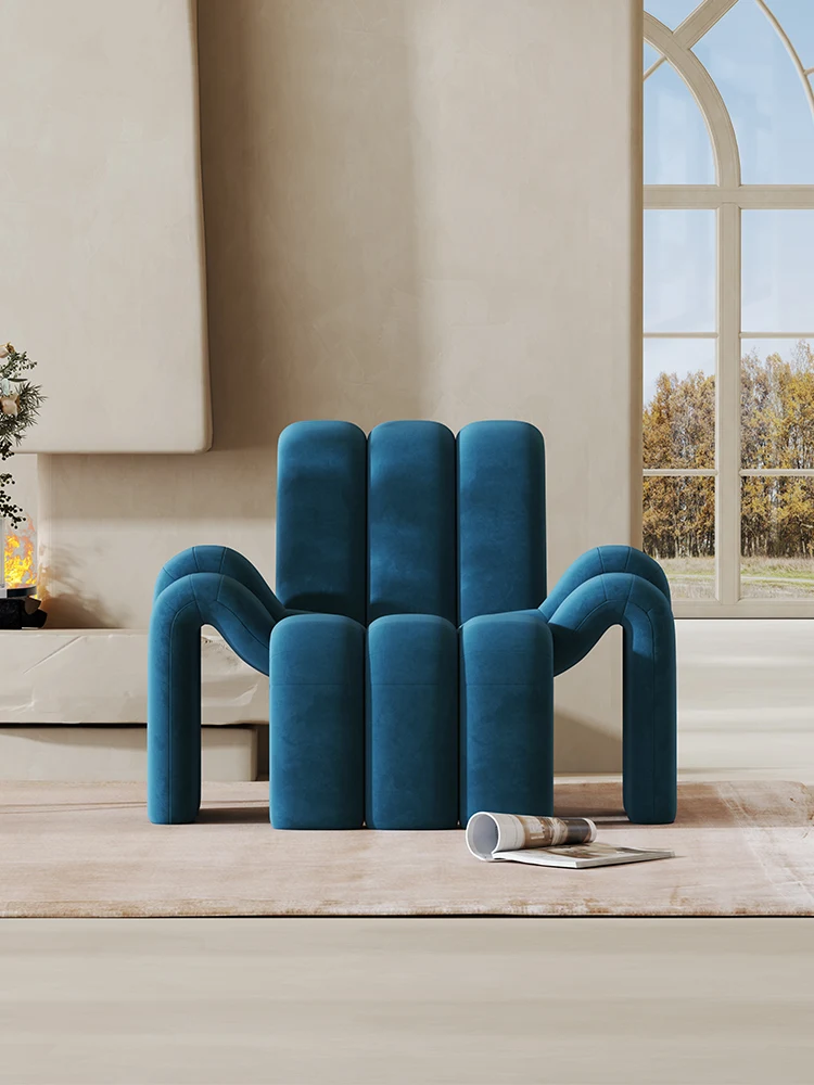 

Blue Flannel Affordable Luxury Fashion Leisure Chair Living Room Couch Modern Minimalist Spider Chair