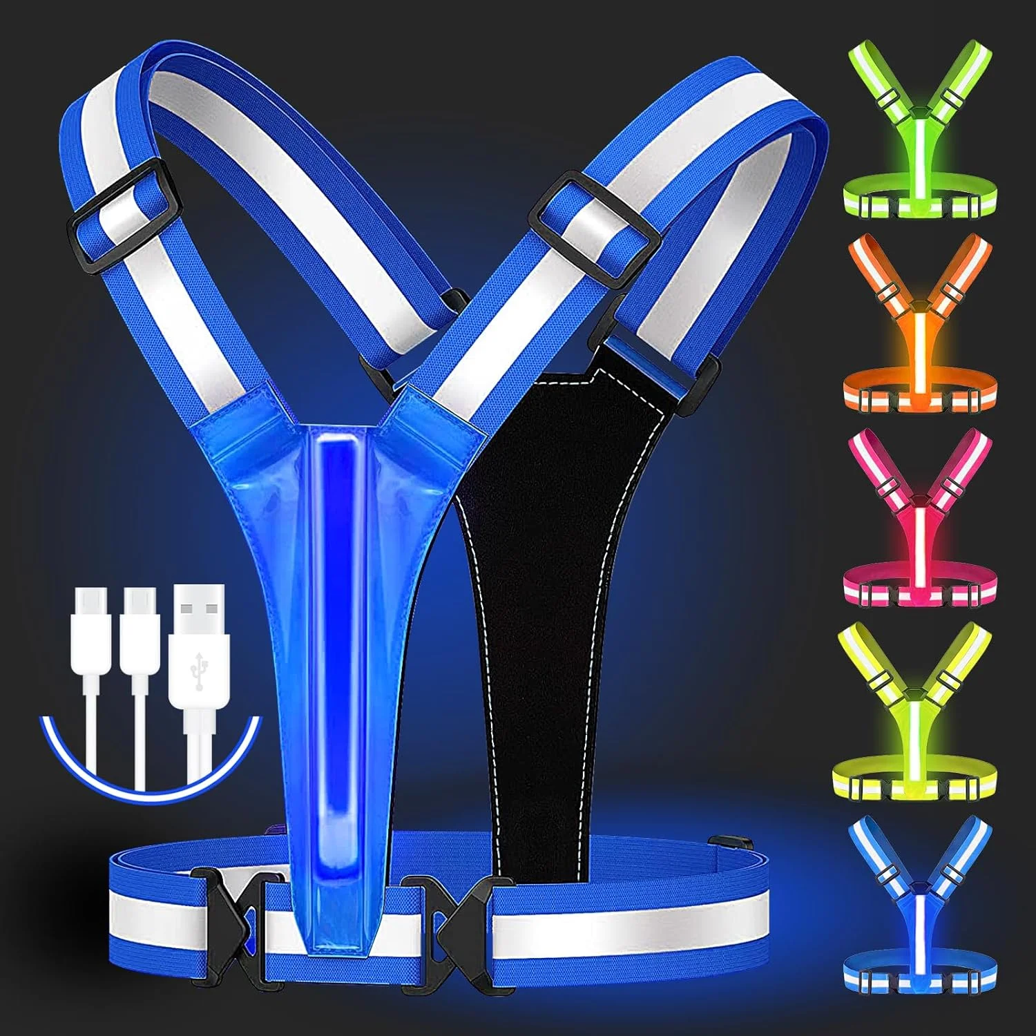 안전 조끼 조절 가능한 의류 높은 가시성 안전 3가지 조명 모드 LED 러닝 기어 어린이 야간 남성용