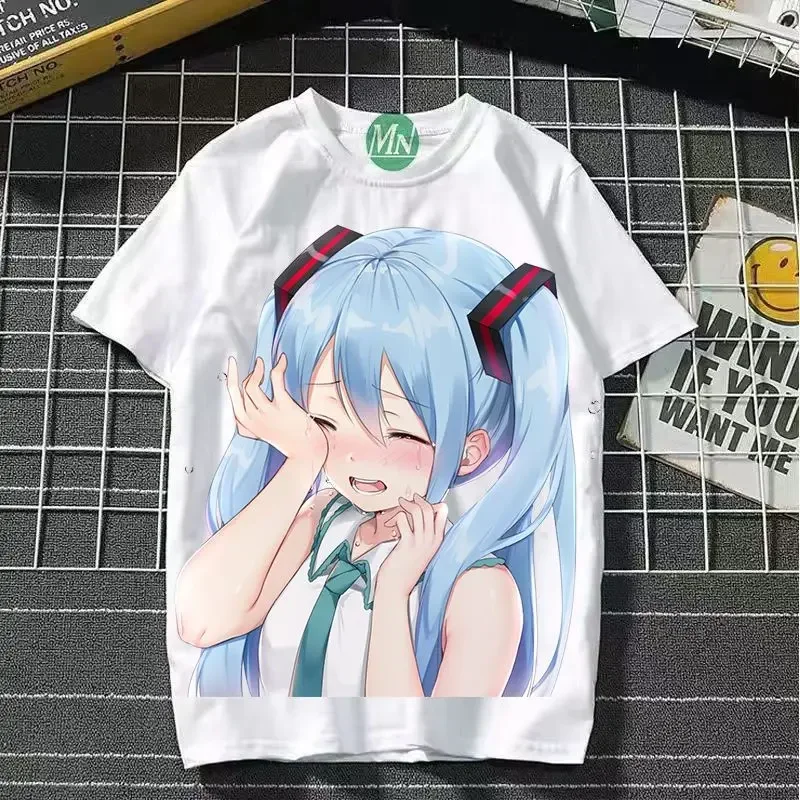 Hatsune Miku Co-Branded Cartoon Print Ladies' T-Shirt - 2D Animation Style