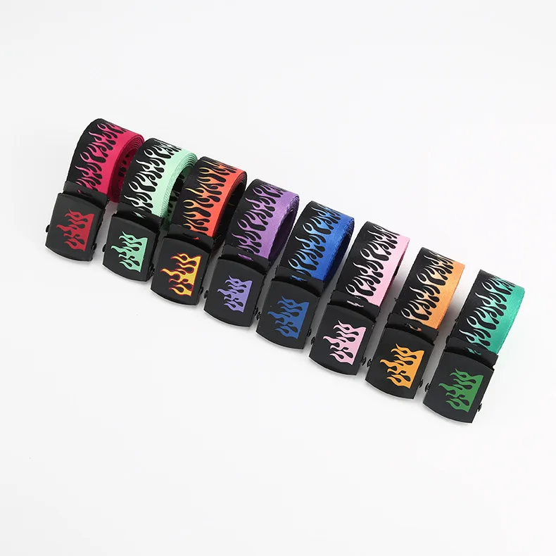 

Harajuku Fashion Hip Hop Korean Edition Trendy Men's Canvas Belt Personalized Casual Flame Belt