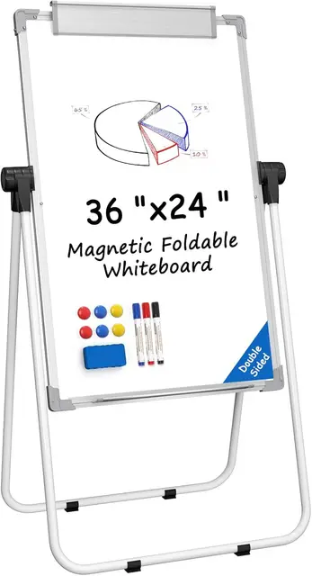 Double Sided Easel Whiteboard with Stand 36x24, Height Adjustable Dry Erase Board Flip Chart, Portable for Office Classroom