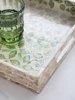 Luxury Rectangle Green Mother Of Pearls Tray With Two Handles Hand Crafted Home Tabletop Decor Storage Plate For Coffee Cups Set 5