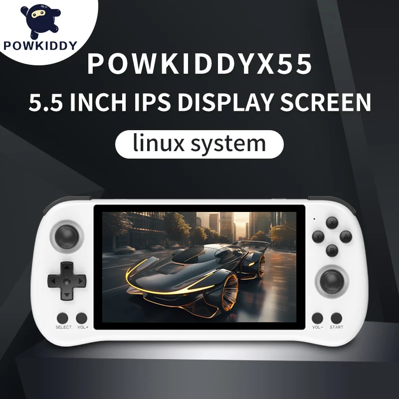 

Портативная игровая консоль POWKIDDY X55, 5,5 дюйма, 1280*720 IPS экран, RK3566, ретро видеоконсоль с Linux и открытым исходным кодом, детские подарки