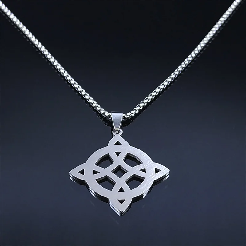 Collana con nodo celtico della strega stregoneria in acciaio inossidabile Uomo/Donna Colore argento Wicca Collane irlandese Gioielli strega nudo de bruja  36