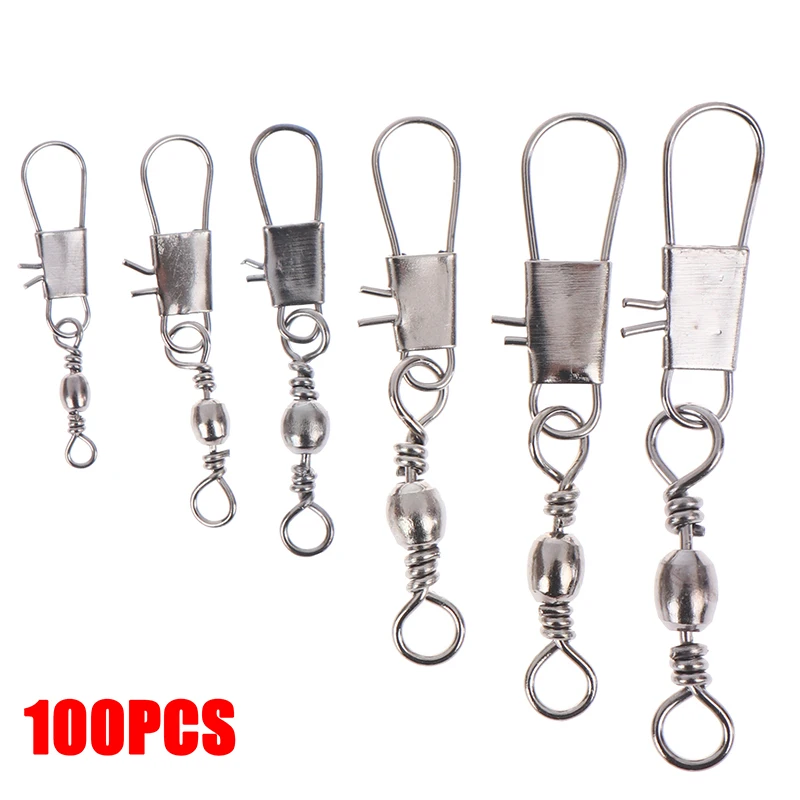 

100pcs fishing lure Barrel swivels rings fishing line connector with interlock