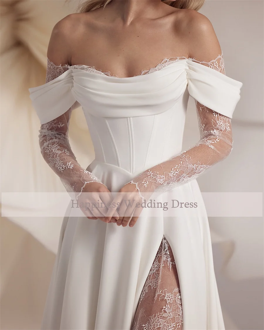 Customized Strapless Corset Designs 3/4 Lace Sleeve A-Line Front Split Lace Up Wedding Dresses vestidos de novia wedding dresses