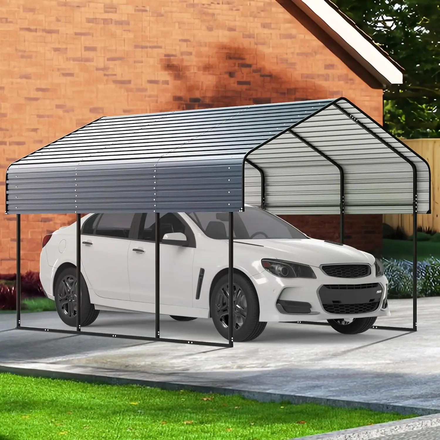10' x 15' Heavy Duty Metal Carport – Outdoor Garage Shelter with Galvanized Roof & Reinforced Frame 1