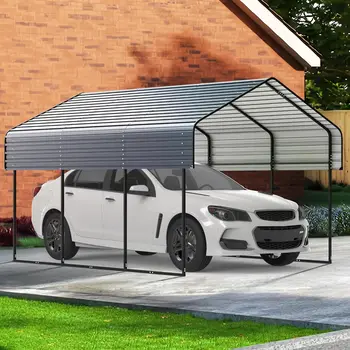 10' x 15' Heavy Duty Metal Carport – Outdoor Garage Shelter with Galvanized Roof & Reinforced Frame 1