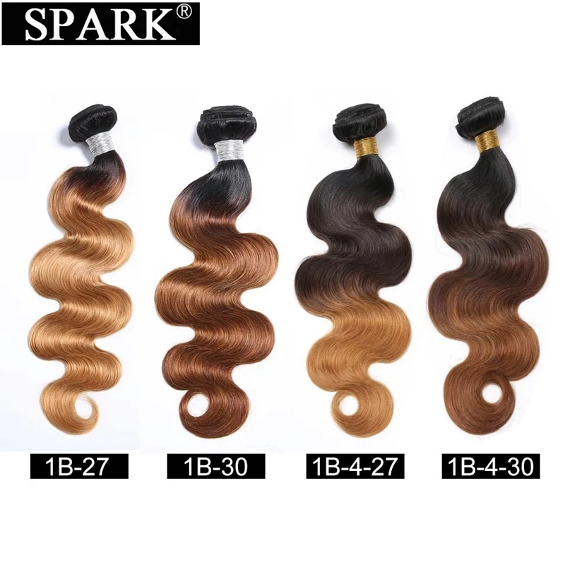 

SPARK 1B/4/27 1B/4/30 Ombre Brazilian 1/3/4 Bundles Body Wave Human Hair Extensions 100% Human Hair Weave Brown Black Remy Hair