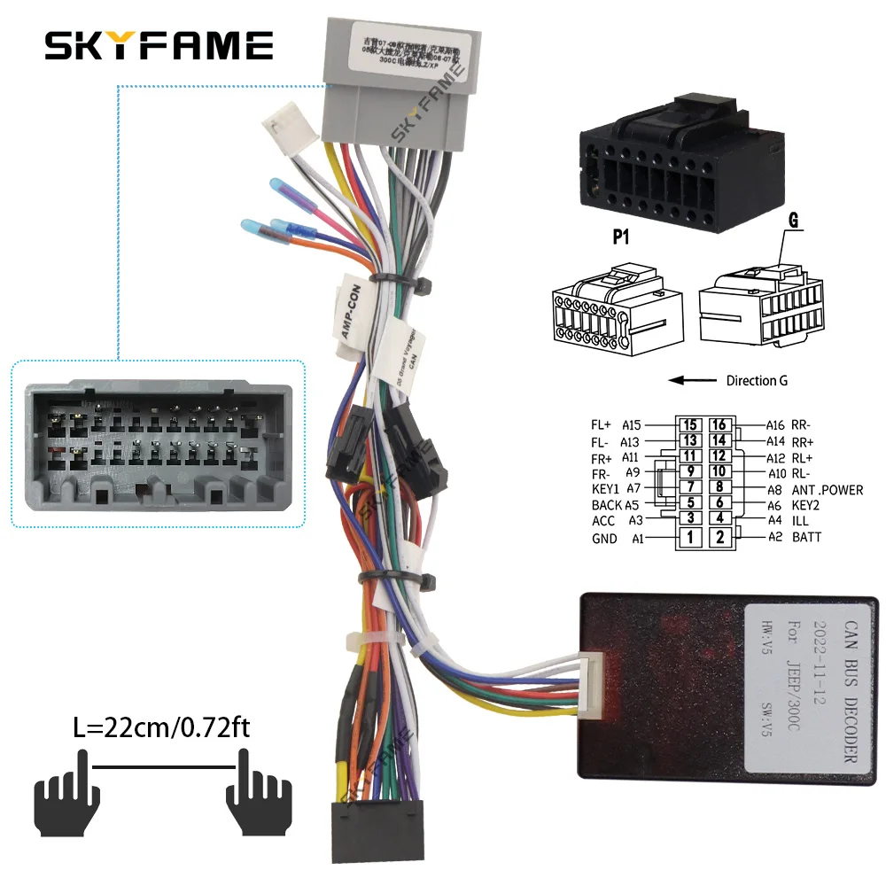 SKYFAME Car 16pin Wiring Harness Adapter Canbus Box Decoder Android Power Cable car wire cable adapter sim card slot adapter For Jeep Commander Chrysler 300C Pacifica