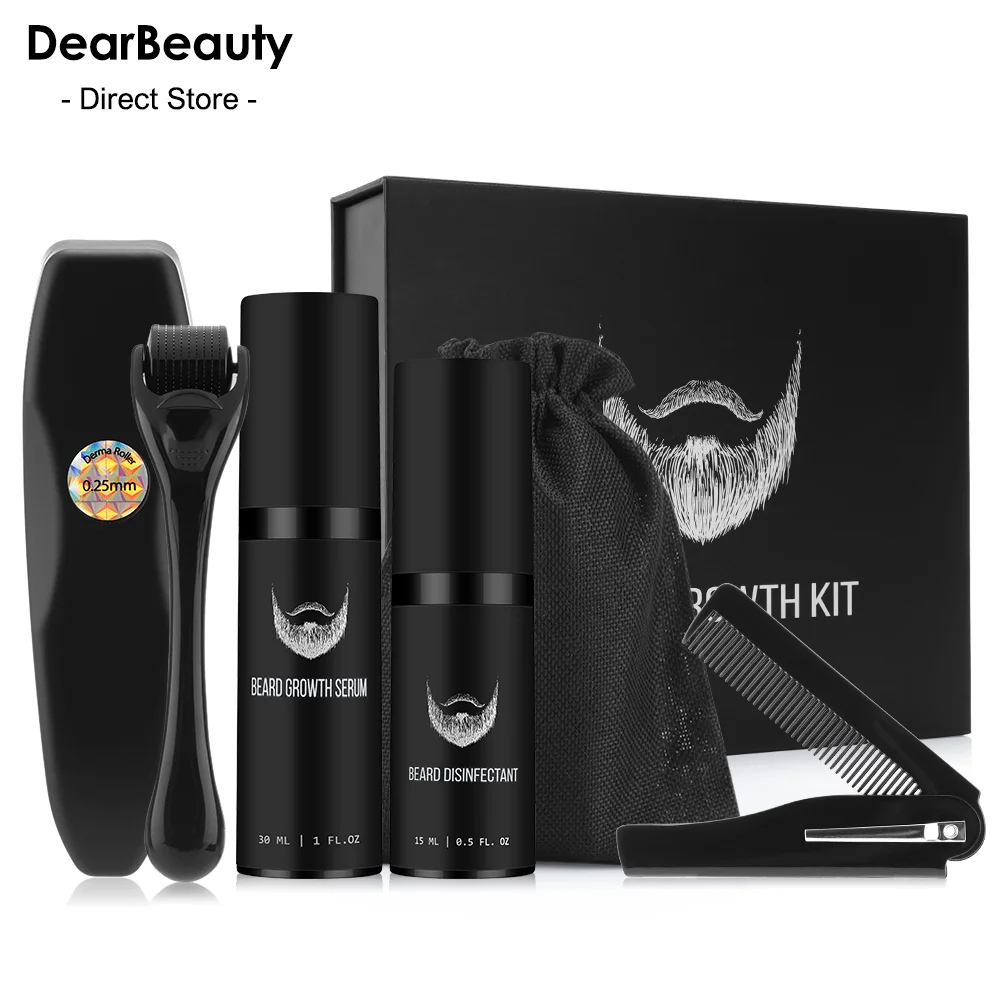 4Pcs/Set Beard Growth Kit Men Hair Enhancer Thicker Set Oil Serum
