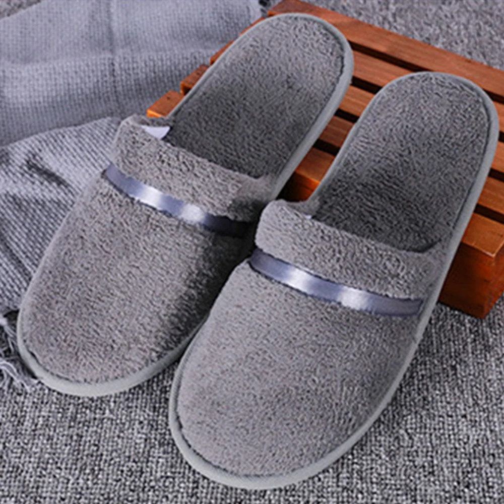 Coral Fleece Hotel Slippers Men Women Cheap Cotton Slides