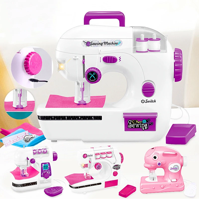 Children's USB Plug Electric Play House Sewing Machine Girl DIY Handmade Tailor Small Household Appliance Set Toys