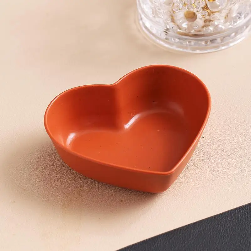 Heart Shape Wheat Straw Seasoning Dish Household Kitchen Creative Plastic Salted Cabbage Dish Dipped Snack Dishes Dining Dish