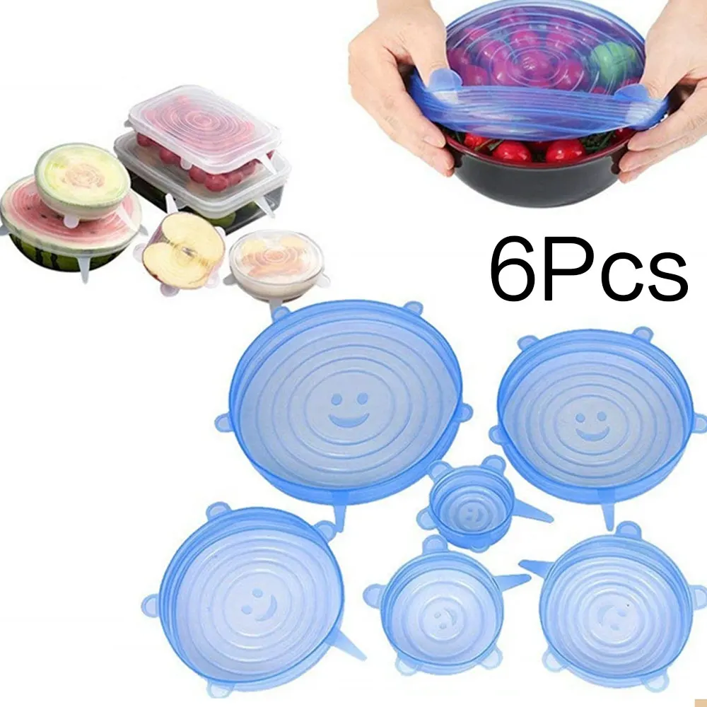 6 Pcs Multifunctional Stretchable Silicone Cling Cover for Fruit & Vegetable Seal Refrigerator & Microwave