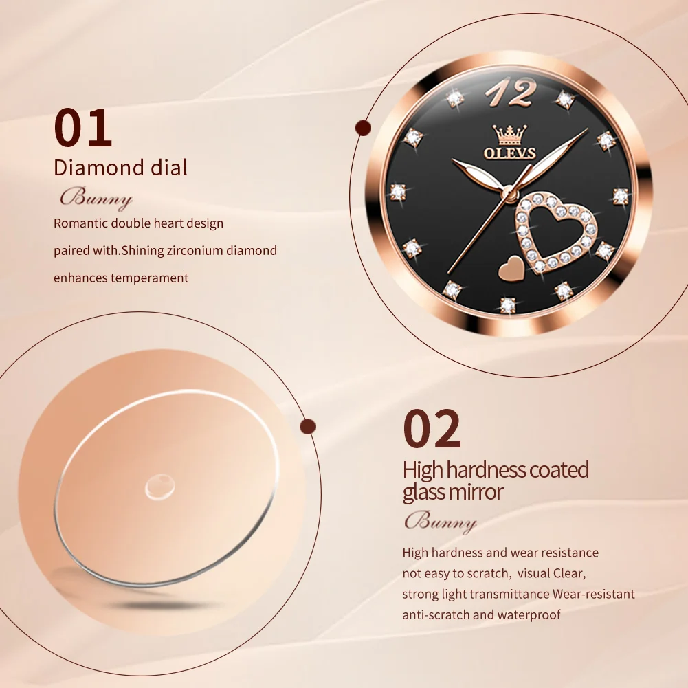 OLEVS 5189 Luxury Quartz Watch For Women Waterproof Luminous Stainless Steel Women's Watches Heart Shape Simple Dial Hand Clock 5