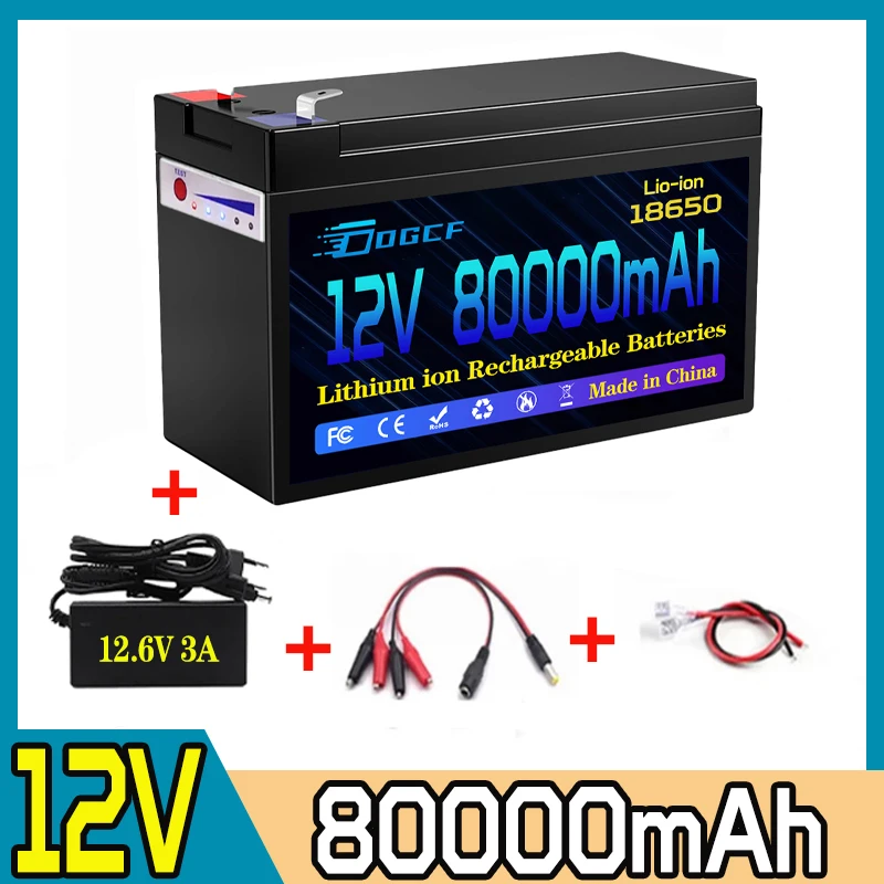 

2024 Upgraded 12V 80Ah Built-In High Current 30A BMS 18650 Lithium Battery Pack For Solar Panels Batterie electric vehicle