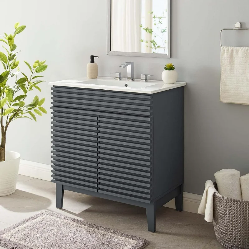 Render 30" Bathroom Vanity with Sink in Gray White, 30 Inch