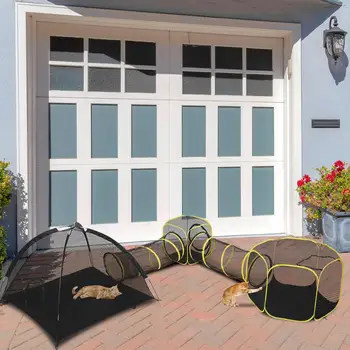 5-in-1 Portable Outdoor Cat Enclosure Play Tent with Tunnels & Houses for indoor for cats , Rabbits & Small Animals - Orange 4