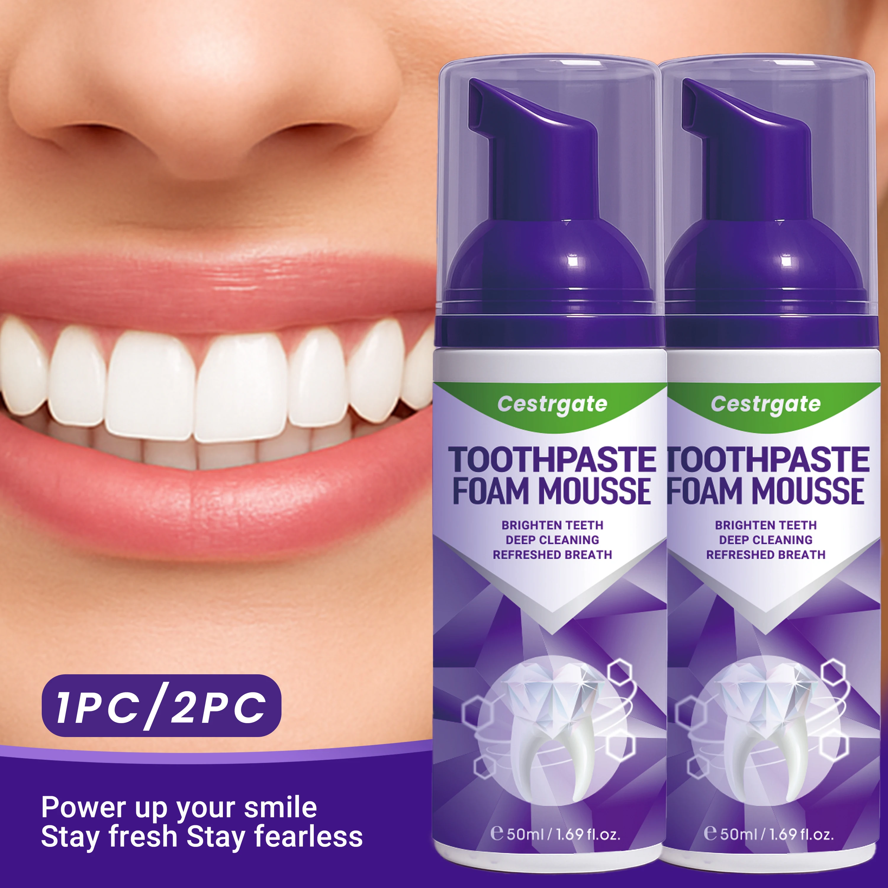 מוס ניקוי שיניים בנפילת שיניים, טעם מנטה טבעי, משחת שיניים סגולה קטנה בהירה, מסיר כתמי שיניים, מבהיר