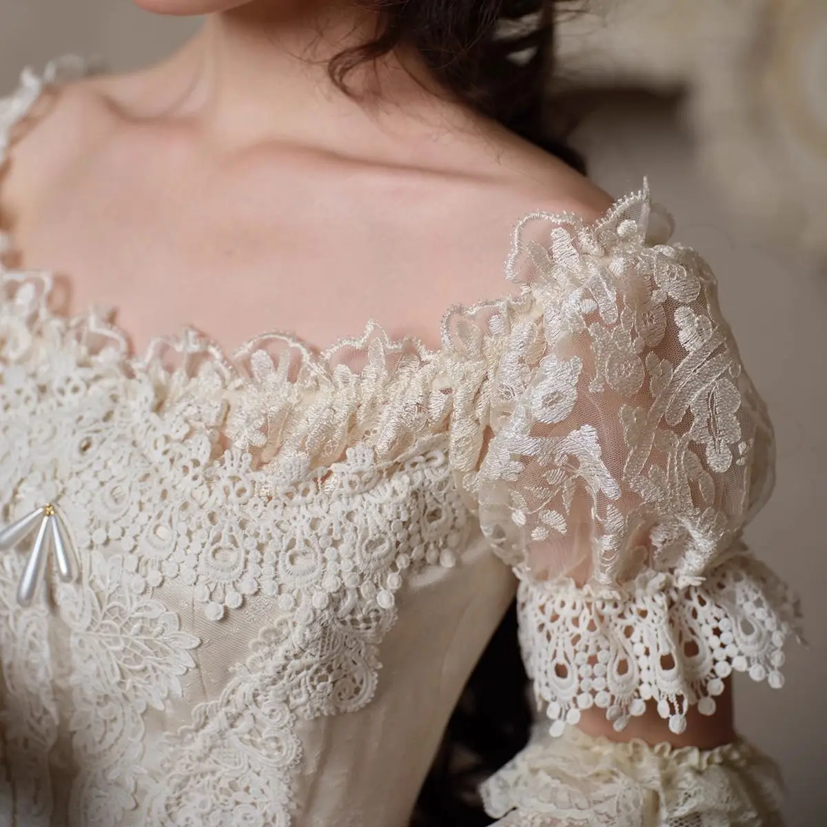 French Court Heavy Industry Lace Fishbone Dress Light Wedding Lolita